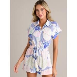 NEW PROSPERINA allie short sleeve romper in passport blue